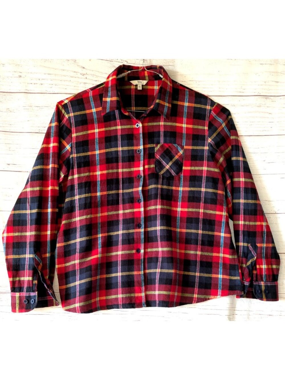 Tilley Women's Flannel Cotton Shirt Tartan Plaid Red Navy Button Up Pocket 2XL